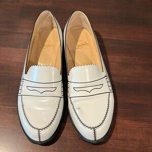 Christian Louboutin white & black loafers flats 37.5 7.5